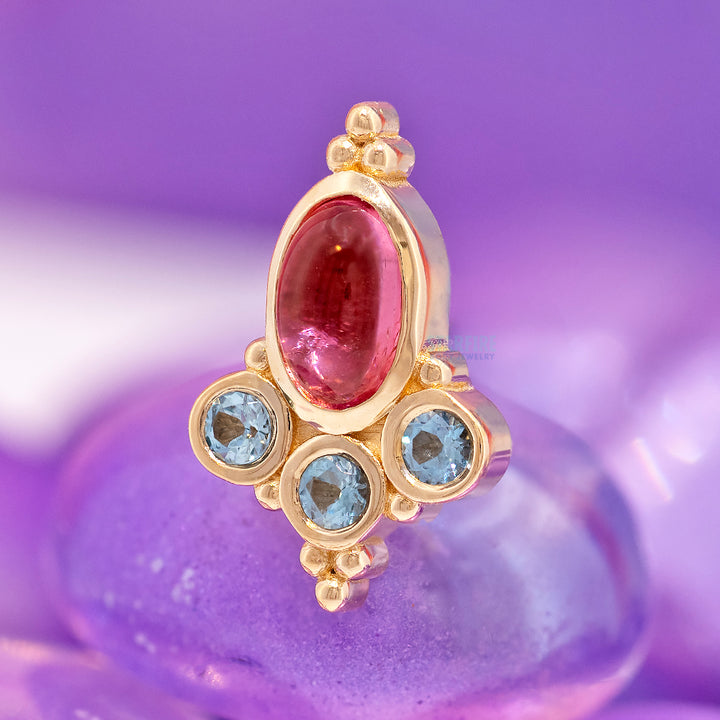 "Sarai Oval" Threaded End in Gold & Platinum with Pink Tourmaline Cabochon & Aquamarine