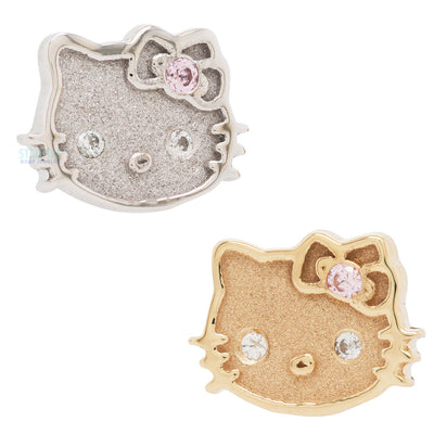 Hello Kitty Threaded End in Gold with White & Pink CZ's