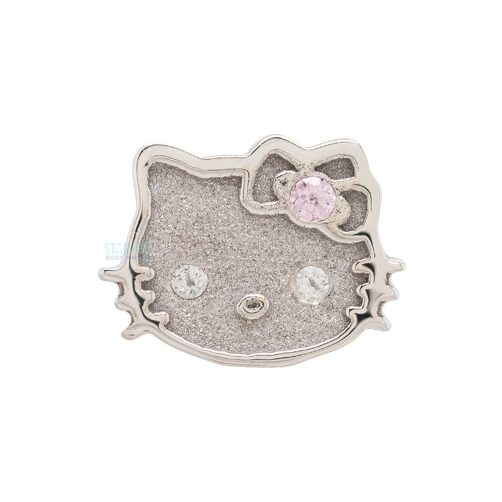Hello Kitty Threaded End in Gold with White & Pink CZ's