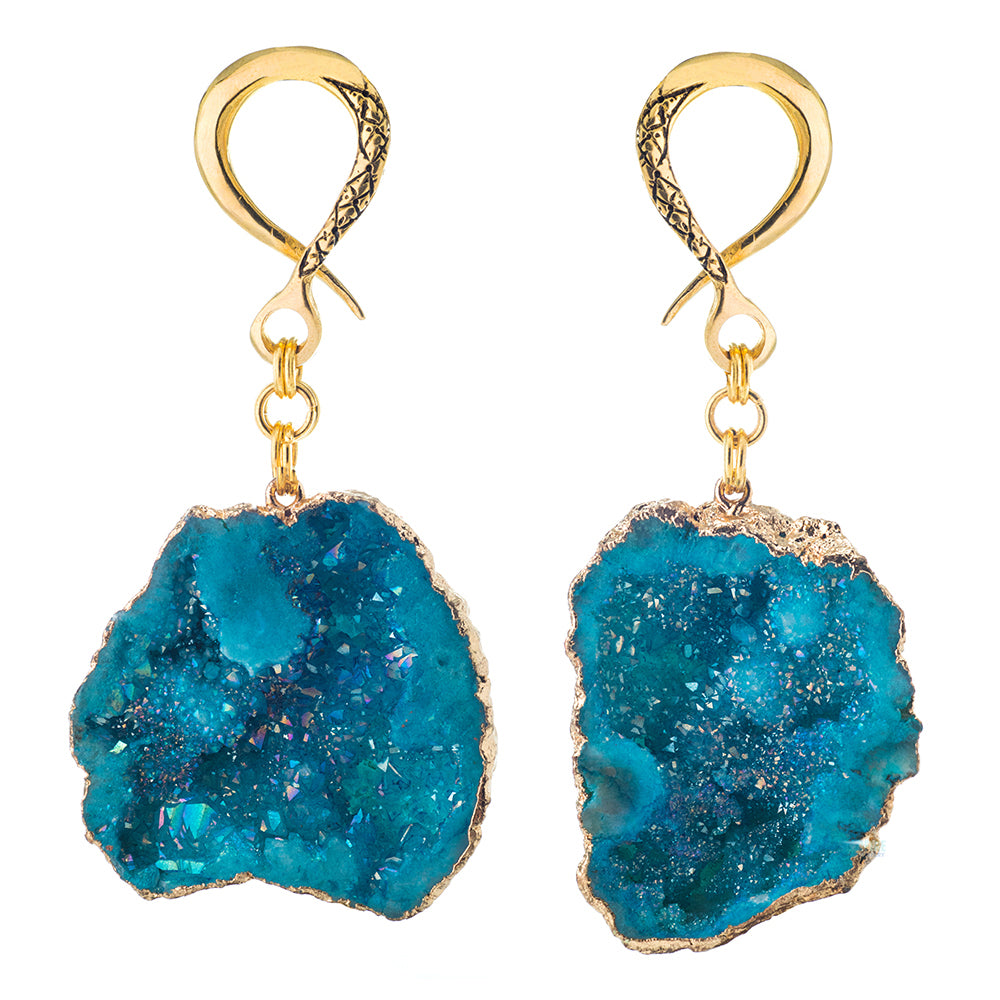 Crossovers with Gold Plated Dyed Agate Druzy Geode Weights