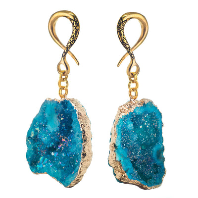 Crossovers with Gold Plated Dyed Agate Druzy Geode Weights