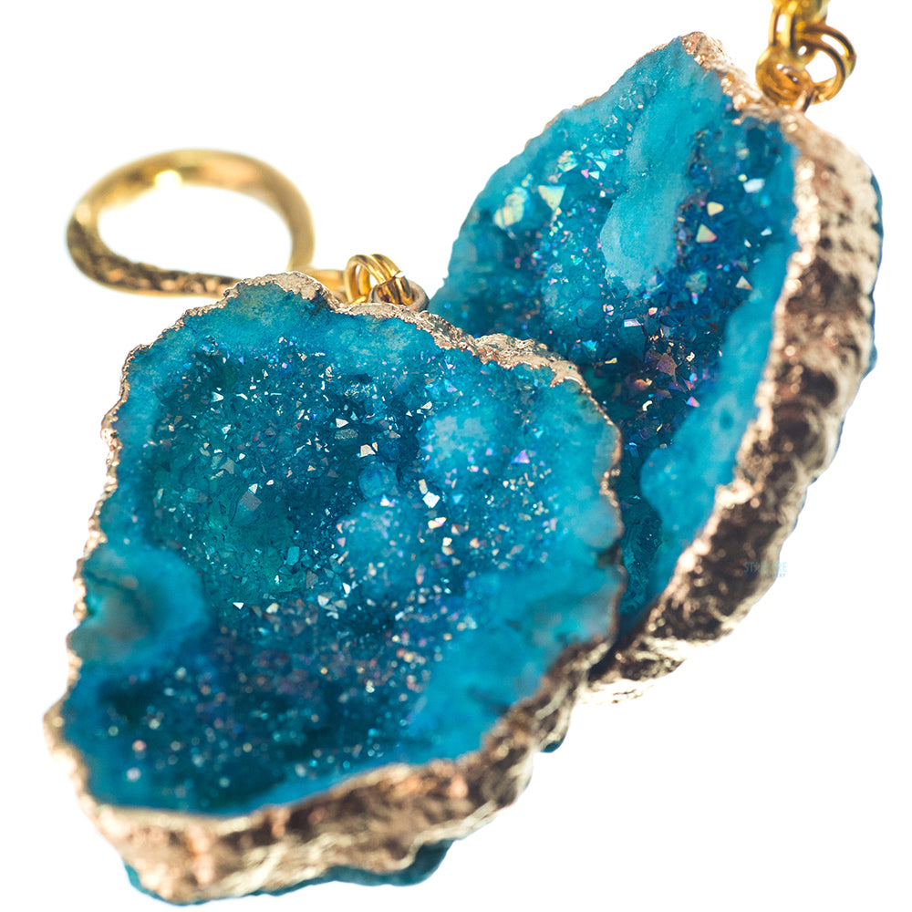 Crossovers with Gold Plated Dyed Agate Druzy Geode Weights