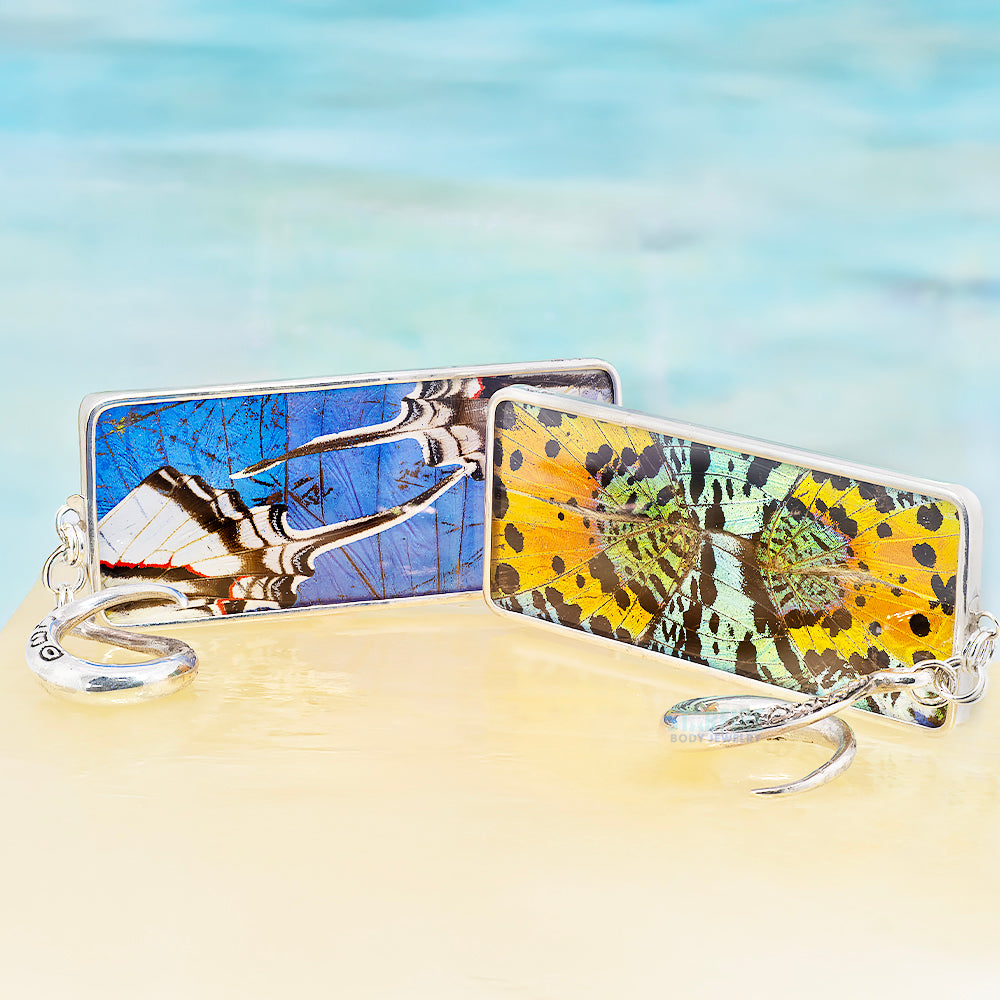 Crossovers in Sterling Silver with Natural Butterfly Wings