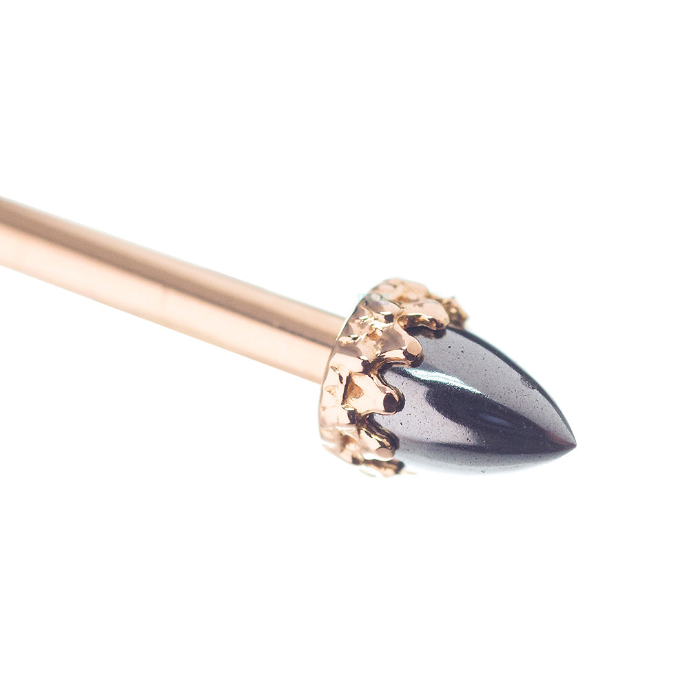 "King" Crown Industrial Barbell in Gold with Bullet-Cut Natural Stones - Hematite