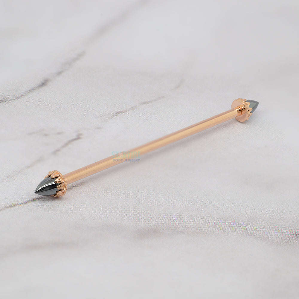"King" Crown Industrial Barbell in Gold with Bullet-Cut Natural Stones - Hematite