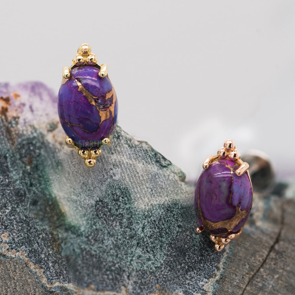 "FaraTa" Threaded End in Gold with Oval Purple Copper Turquoise Cabochon