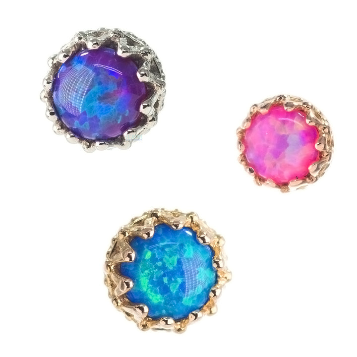 4mm "King" Crown Threaded End in Gold with Opal Cabochon
