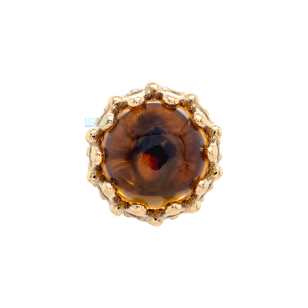 "King" Crown Threaded End in Yellow Gold with Stone Cabochon