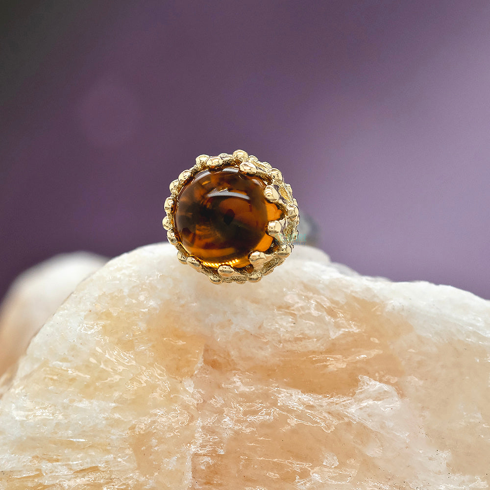 "King" Crown Threaded End in Yellow Gold with Stone Cabochon