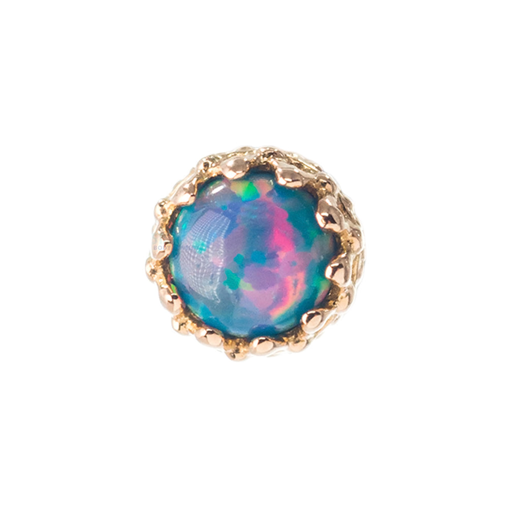 3mm "King" Crown Threaded End in Gold with Opal Cabochon
