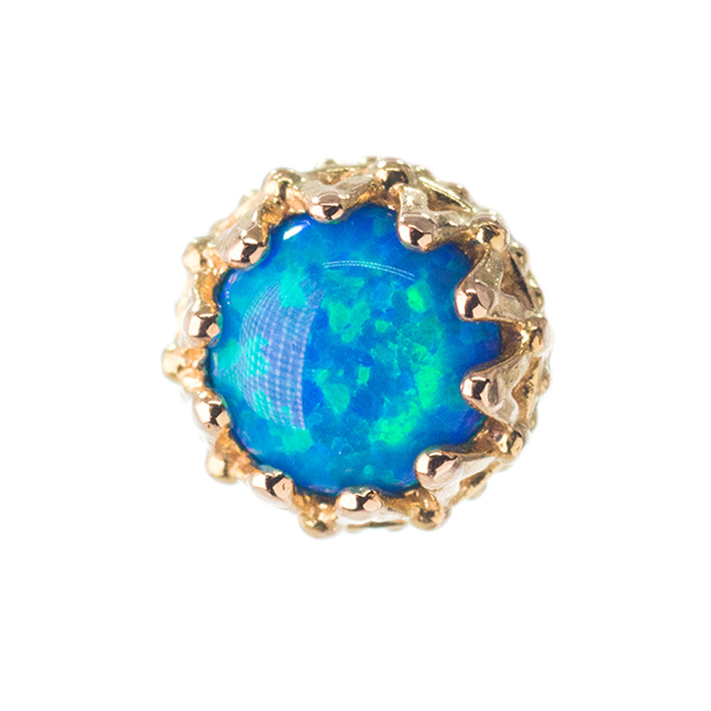 4mm "King" Crown Threaded End in Gold with Opal Cabochon