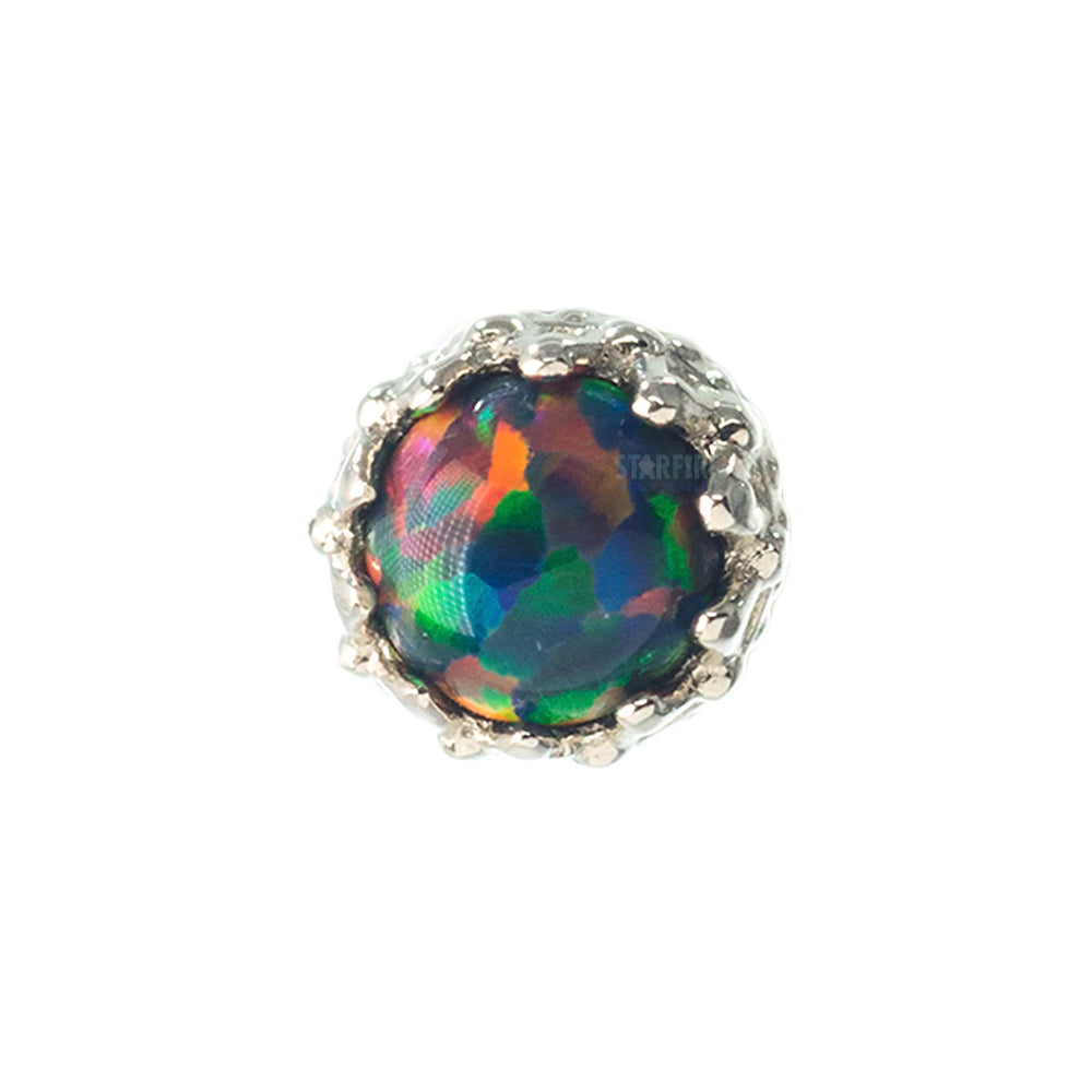 3mm "King" Crown Threaded End in Gold with Opal Cabochon