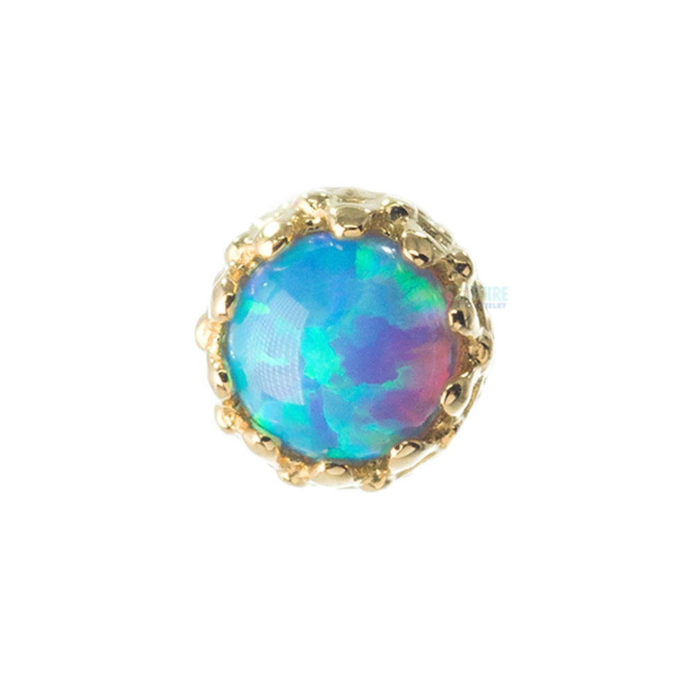 3mm "King" Crown Threaded End in Gold with Opal Cabochon