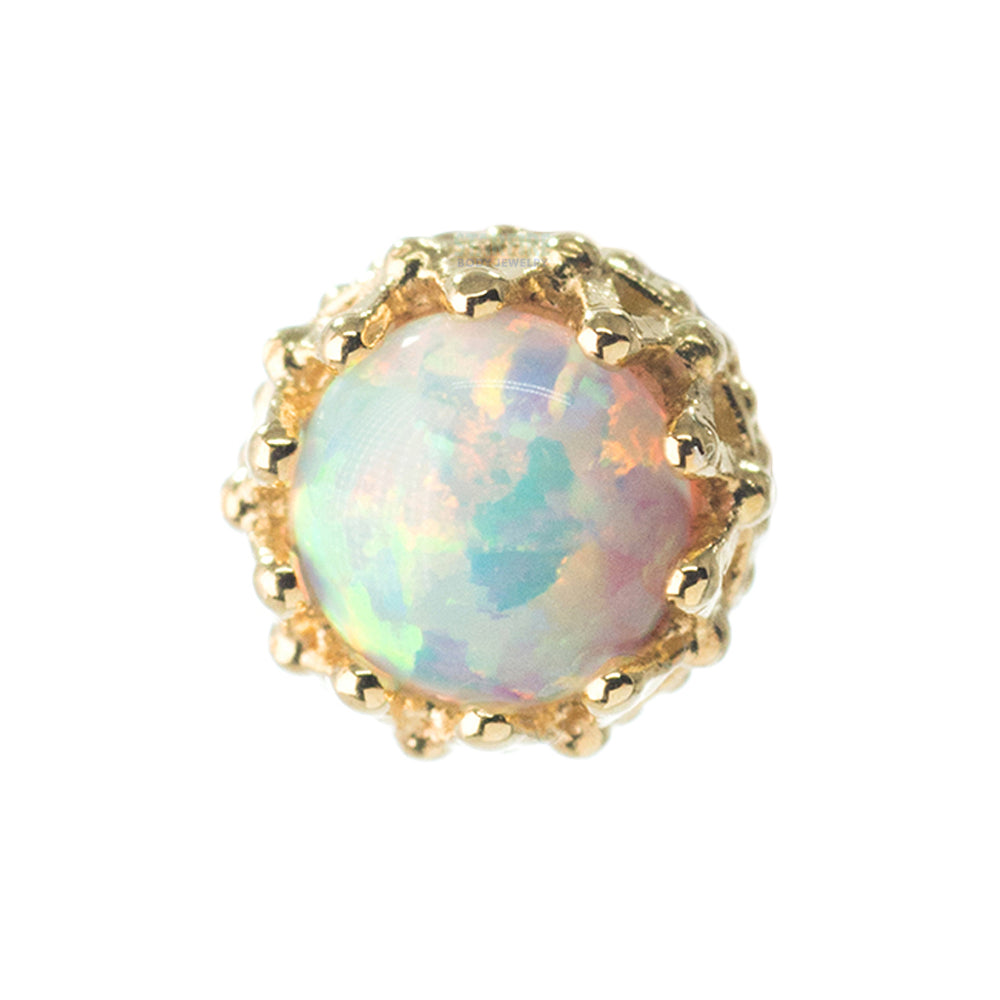 4mm "King" Crown Threaded End in Gold with Opal Cabochon