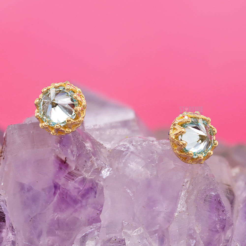 threadless: "King" Crown End in Gold with Reverse-Set Brilliant-Cut Gem
