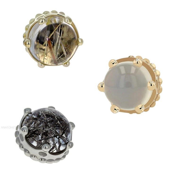 2.5mm "Queen" Crown Threaded End in Gold with Genuine Natural Stone Cabochon