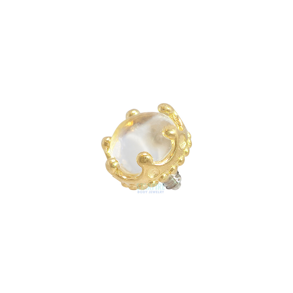 3mm "Queen" Crown Threaded End in Gold with Genuine Natural Stone Cabochon