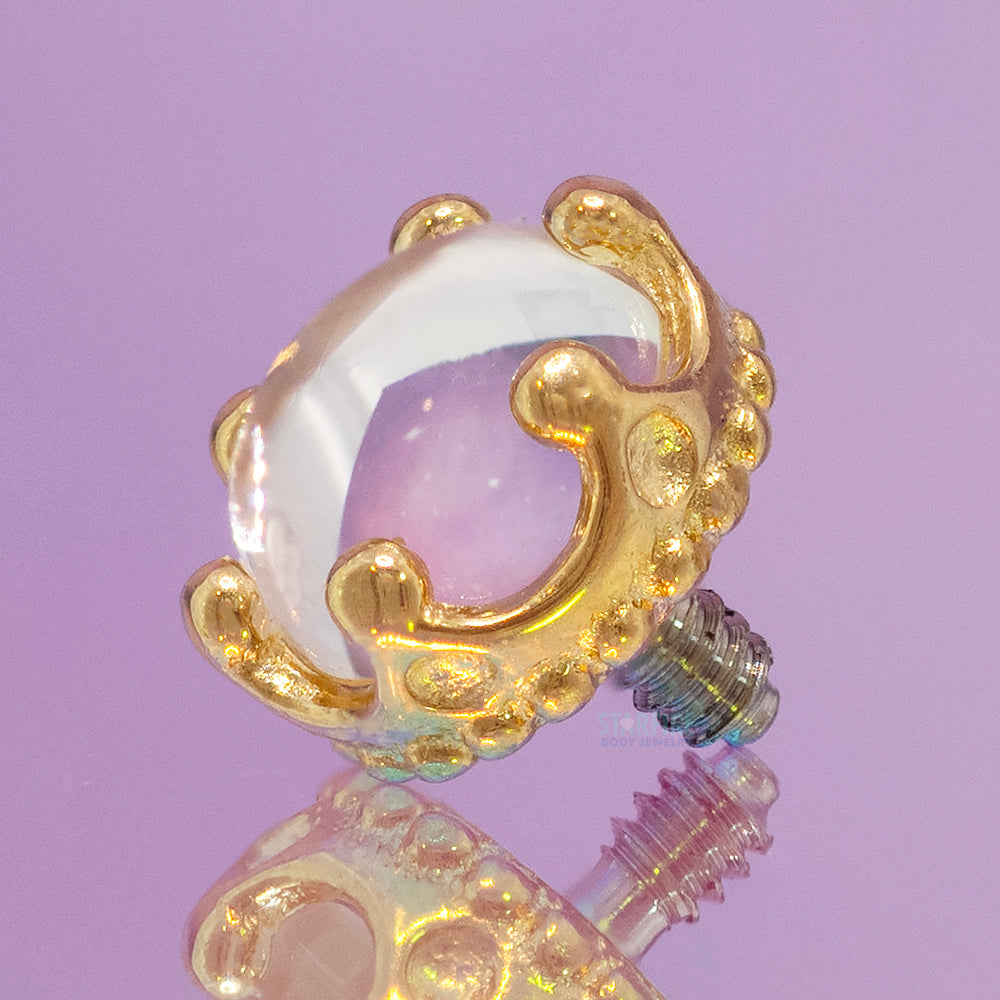 3mm "Queen" Crown Threaded End in Gold with Genuine Natural Stone Cabochon