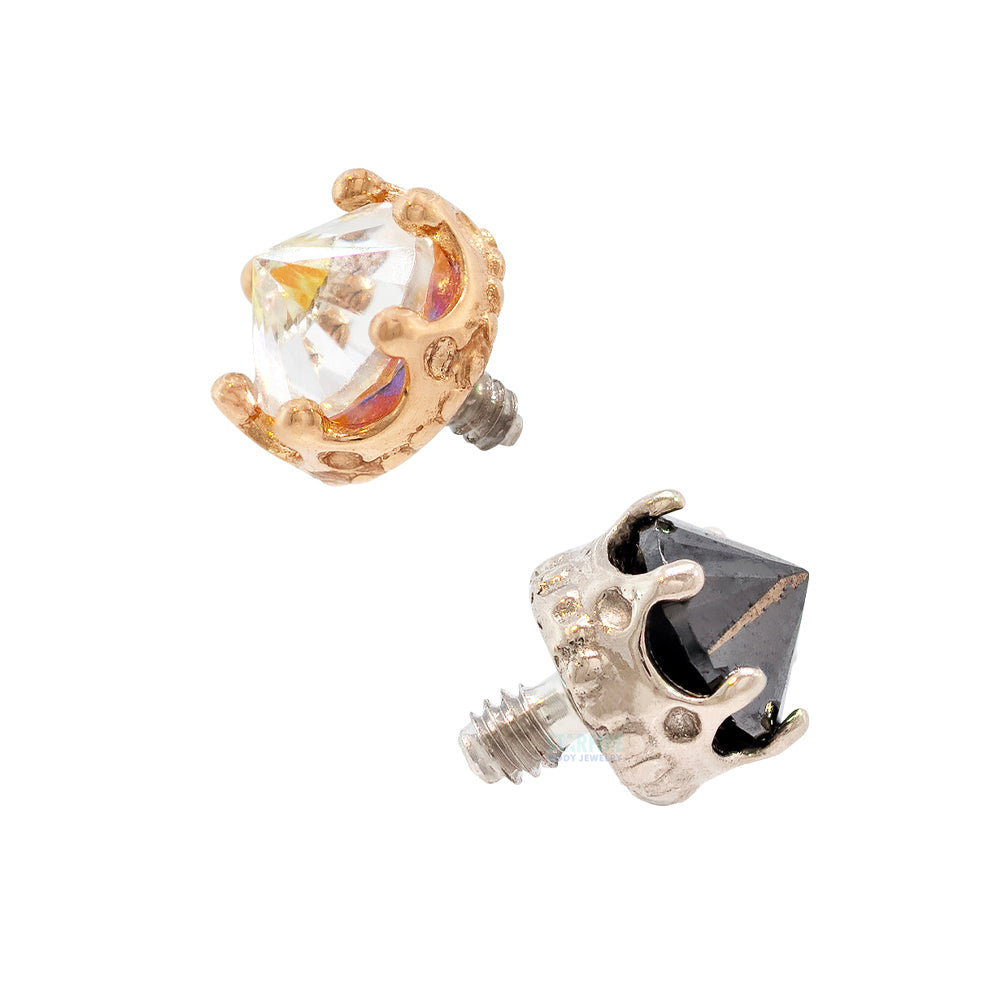 3mm "Queen" Crown Threaded End in Gold with Reverse-Set Brilliant-Cut Gem