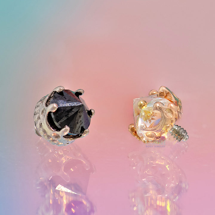 3mm "Queen" Crown Threaded End in Gold with Reverse-Set Brilliant-Cut Gem
