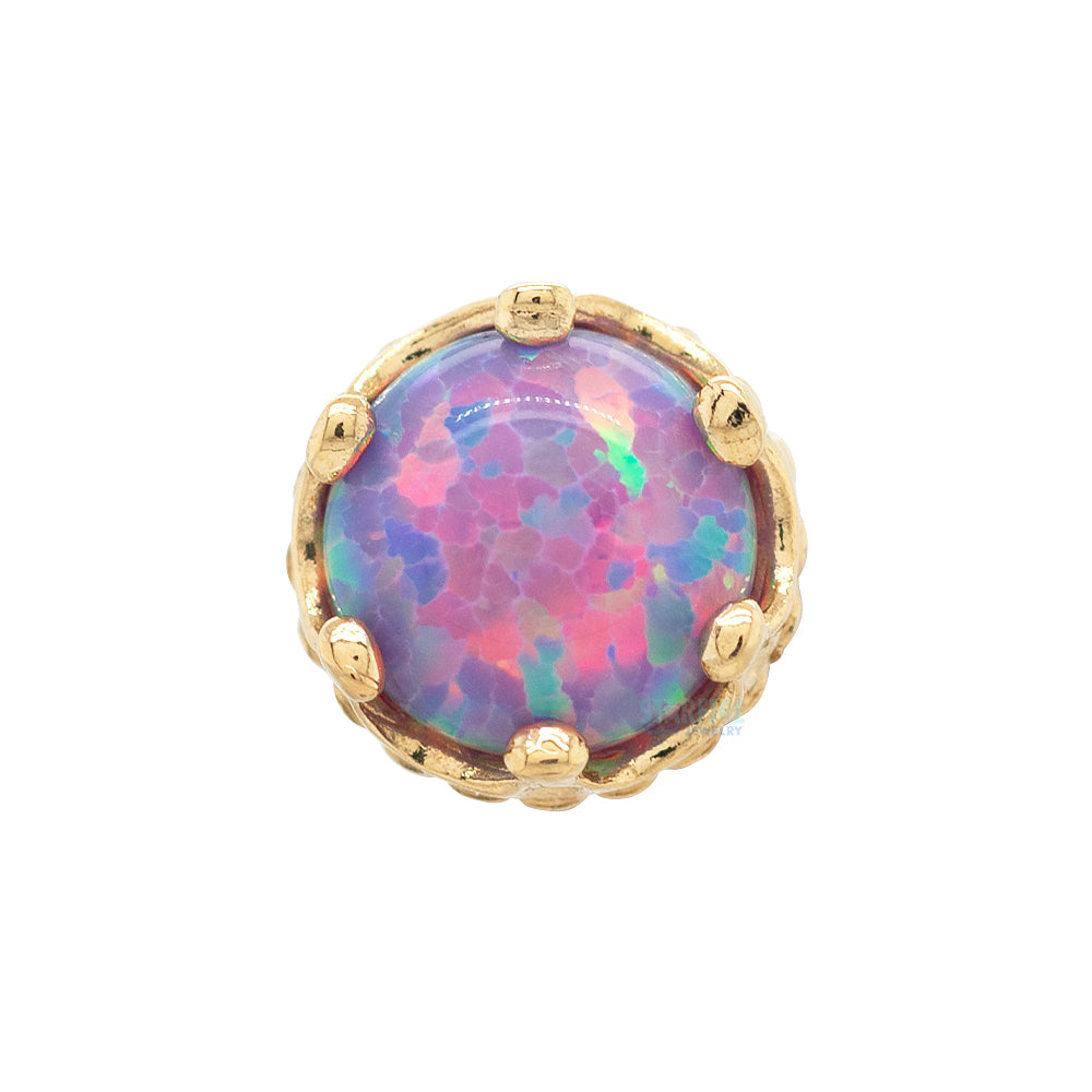 4mm "Queen" Crown Threaded End in Gold with Opal Cabochon