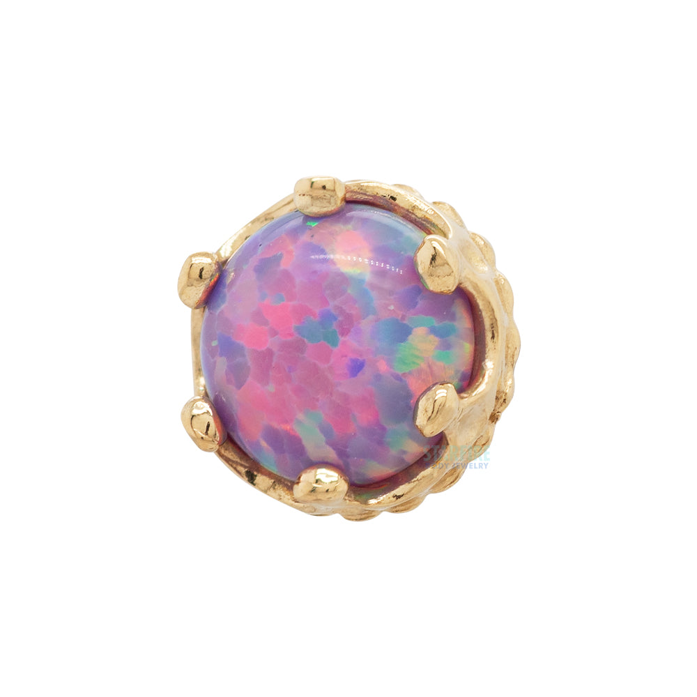 4mm "Queen" Crown Threaded End in Gold with Opal Cabochon