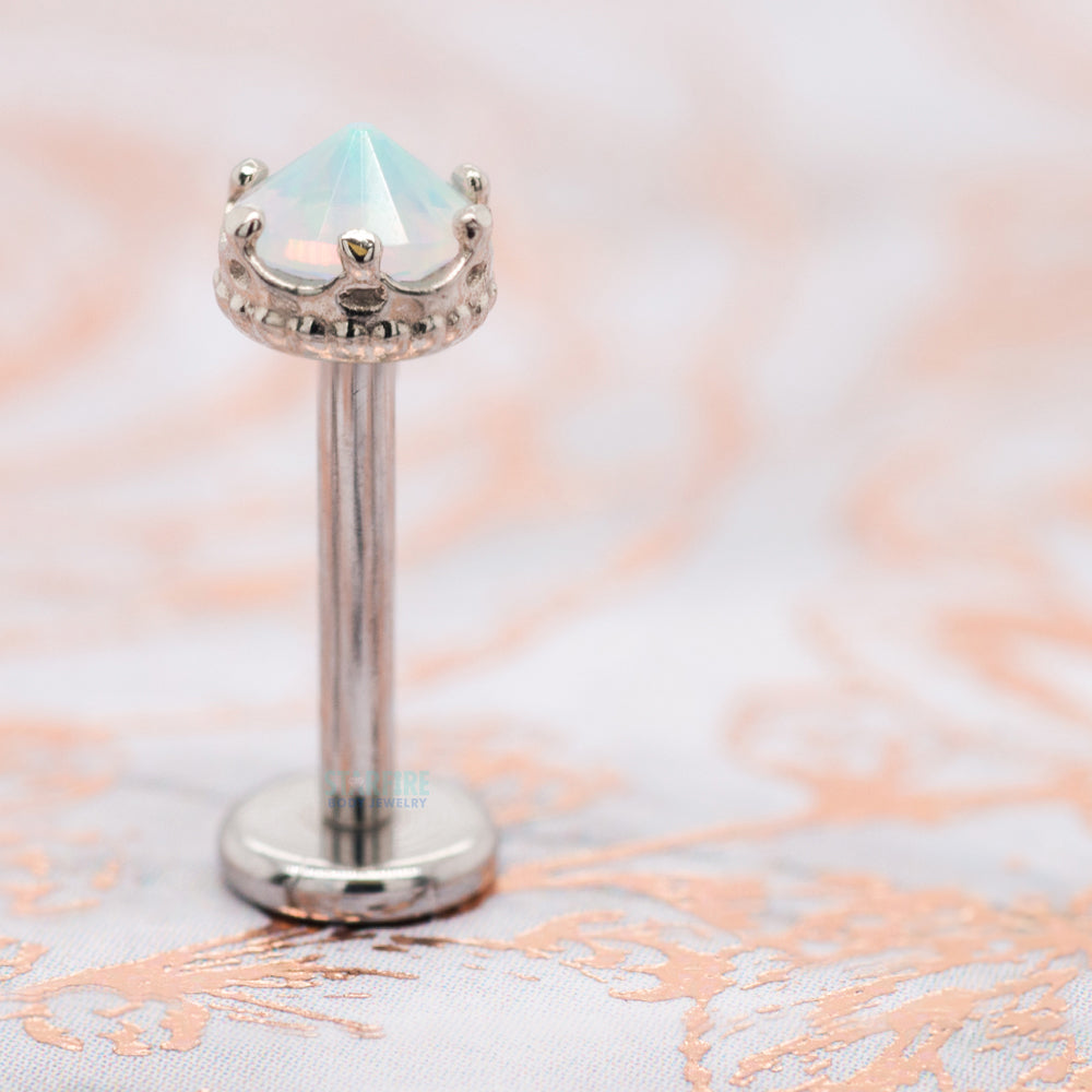 4mm "Queen" Crown Threaded End in White Gold with Reverse-Set Brilliant-Cut Gem