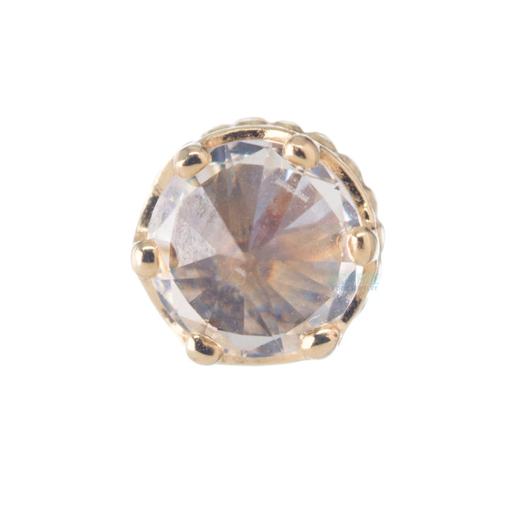 4mm "Queen" Crown Threaded End in Gold with Reverse-Set Brilliant-Cut Gem