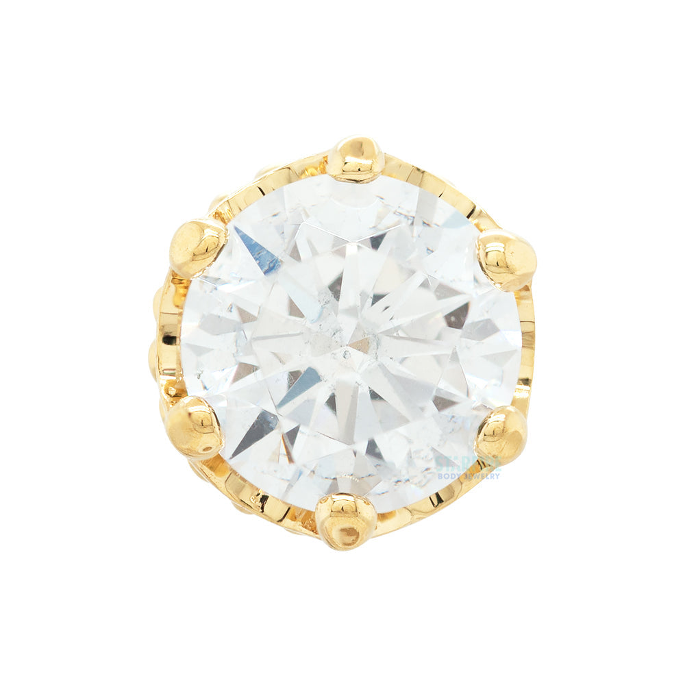 5mm "Queen" Crown Threaded End in Gold with Brilliant-Cut Gem