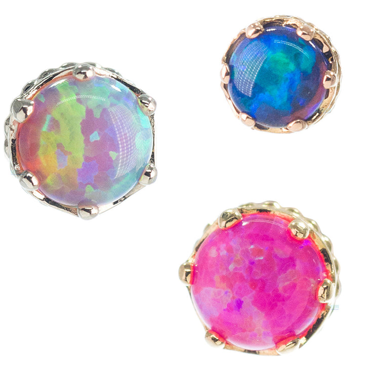 4mm "Queen" Crown Threaded End in Gold with Opal Cabochon