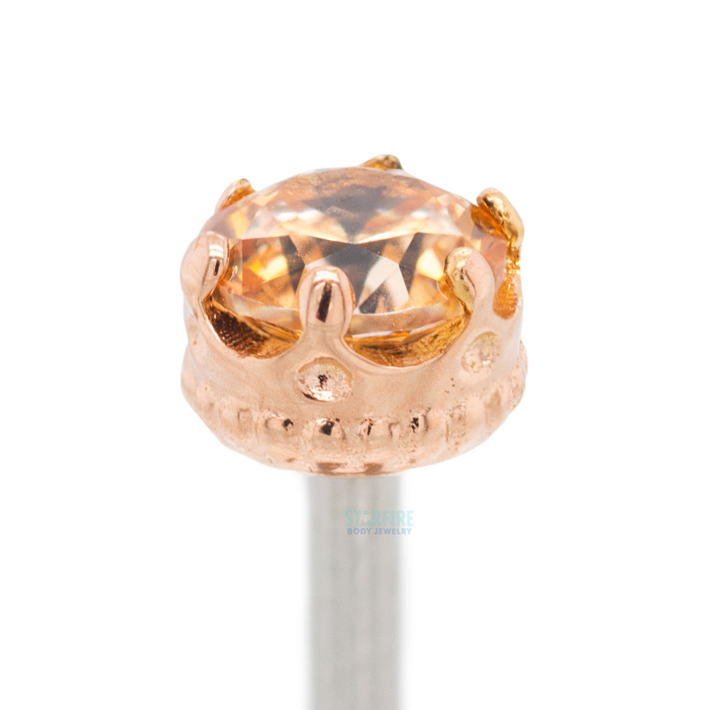 4mm "Queen" Crown Threaded End in Rose Gold with Brilliant-Cut Gem