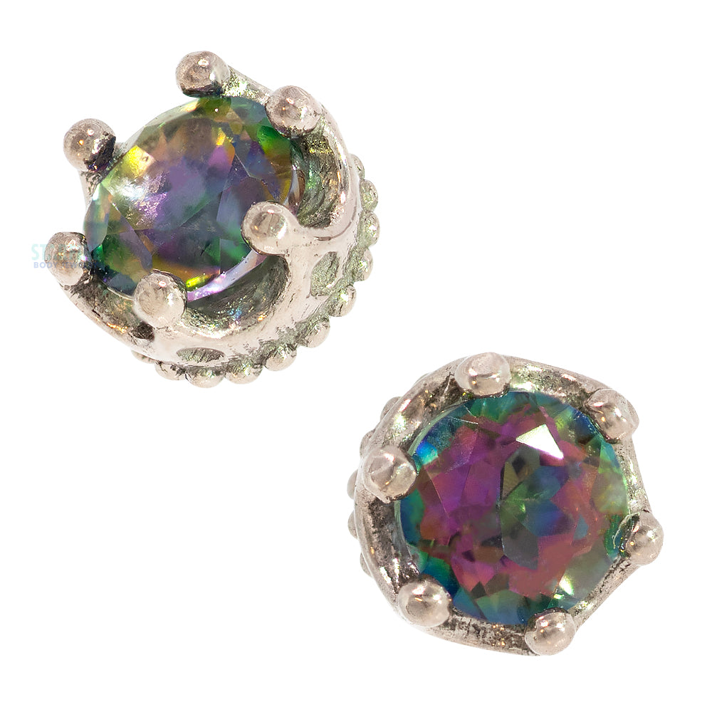 "Queen" Crown Threaded End in Gold with Mystic Topaz