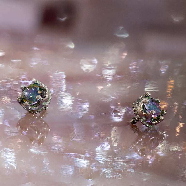 "Queen" Crown Threaded End in Gold with Mystic Topaz