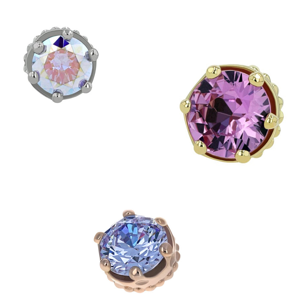 5mm "Queen" Crown Threaded End in Gold with Brilliant-Cut Gem