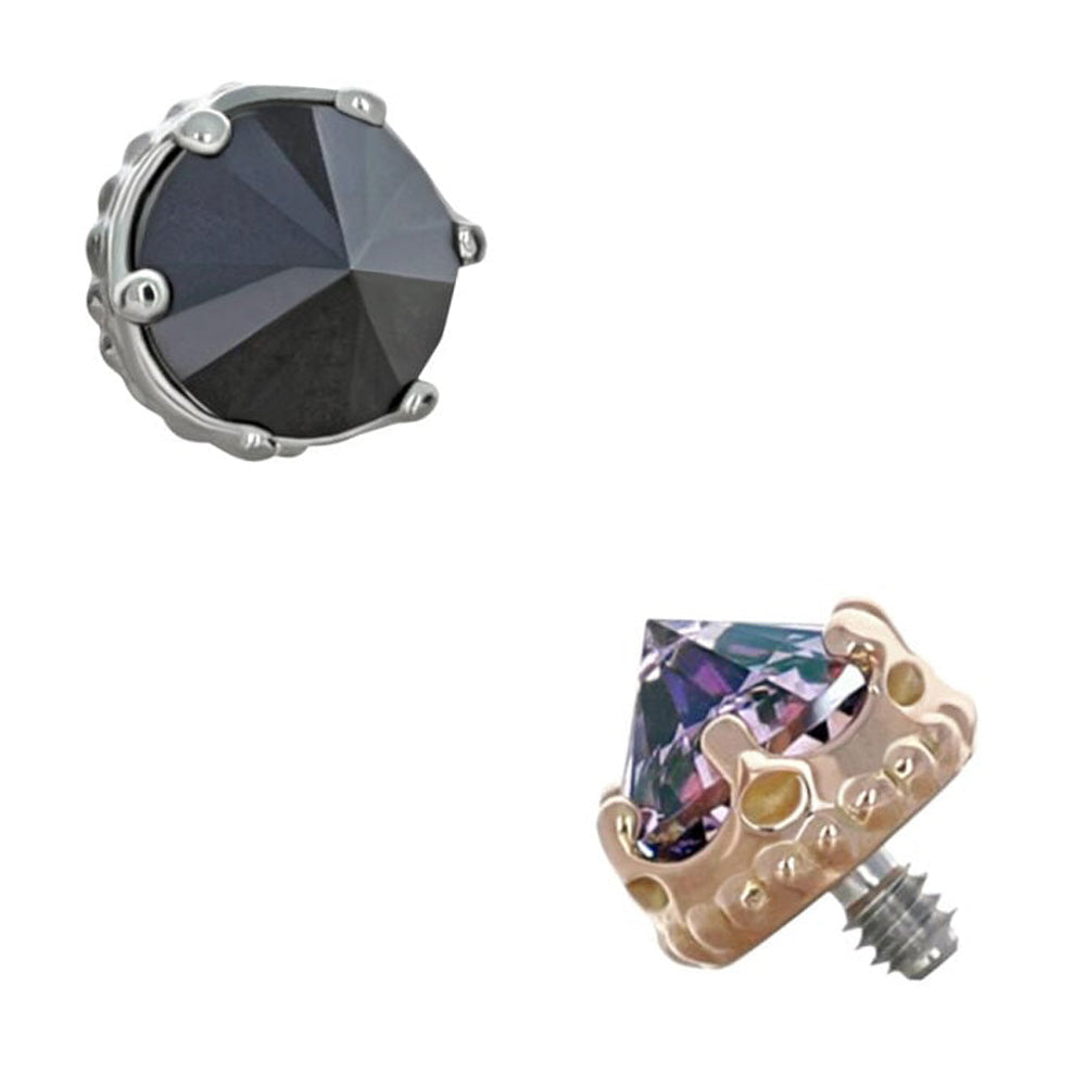 3.5mm "Queen" Crown Threaded End in Gold with Reverse-Set Brilliant-Cut Gem