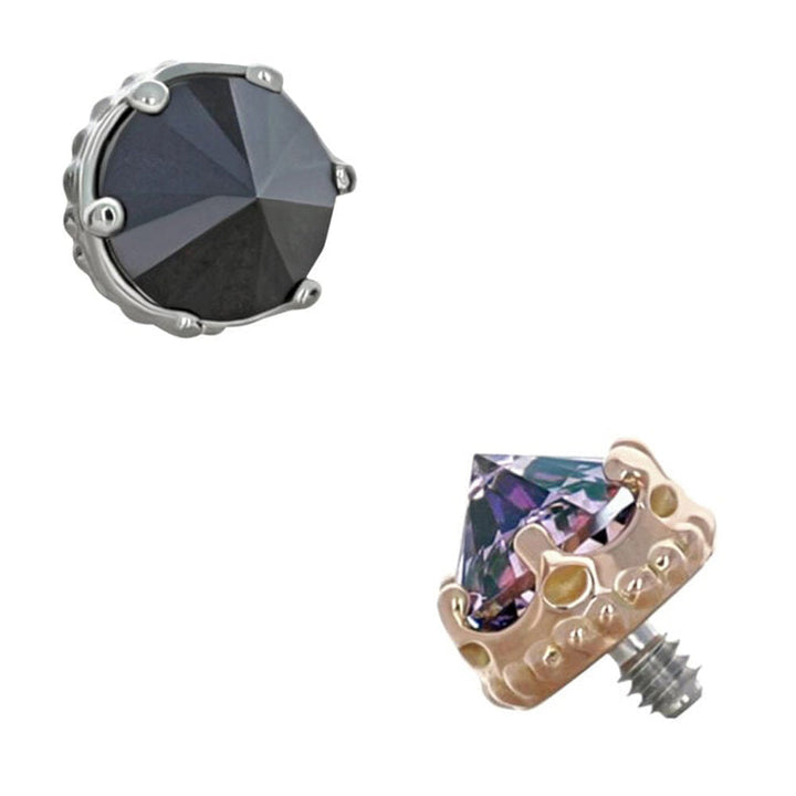 3.5mm "Queen" Crown Threaded End in Gold with Reverse-Set Brilliant-Cut Gem