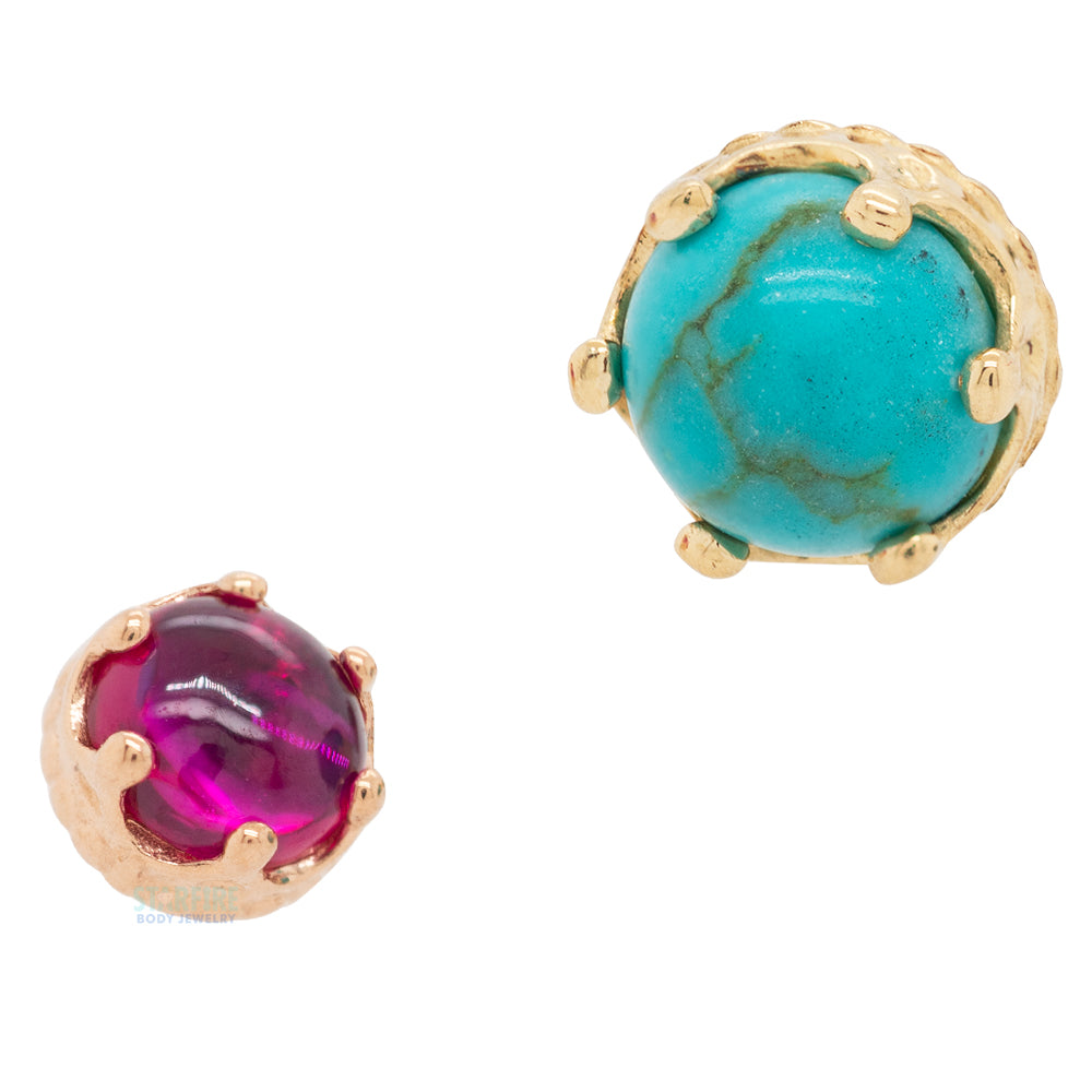 2.5mm "Queen" Crown Threaded End in Gold with Stone Cabochon