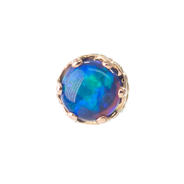 3mm "Queen" Crown Threaded End Gold with Opal Cabochon