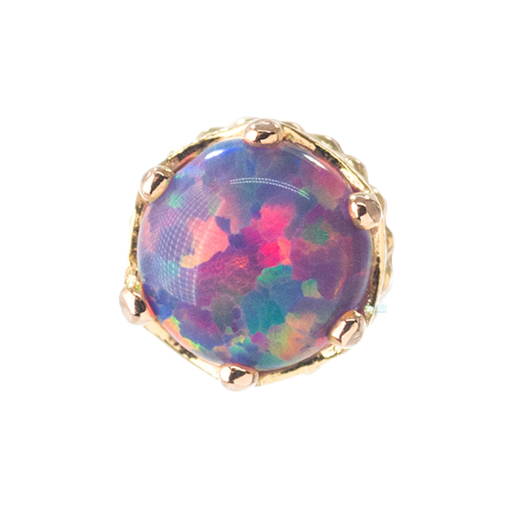 4mm "Queen" Crown Threaded End in Gold with Opal Cabochon