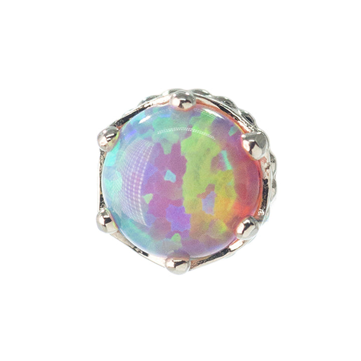 4mm "Queen" Crown Threaded End in Gold with Opal Cabochon