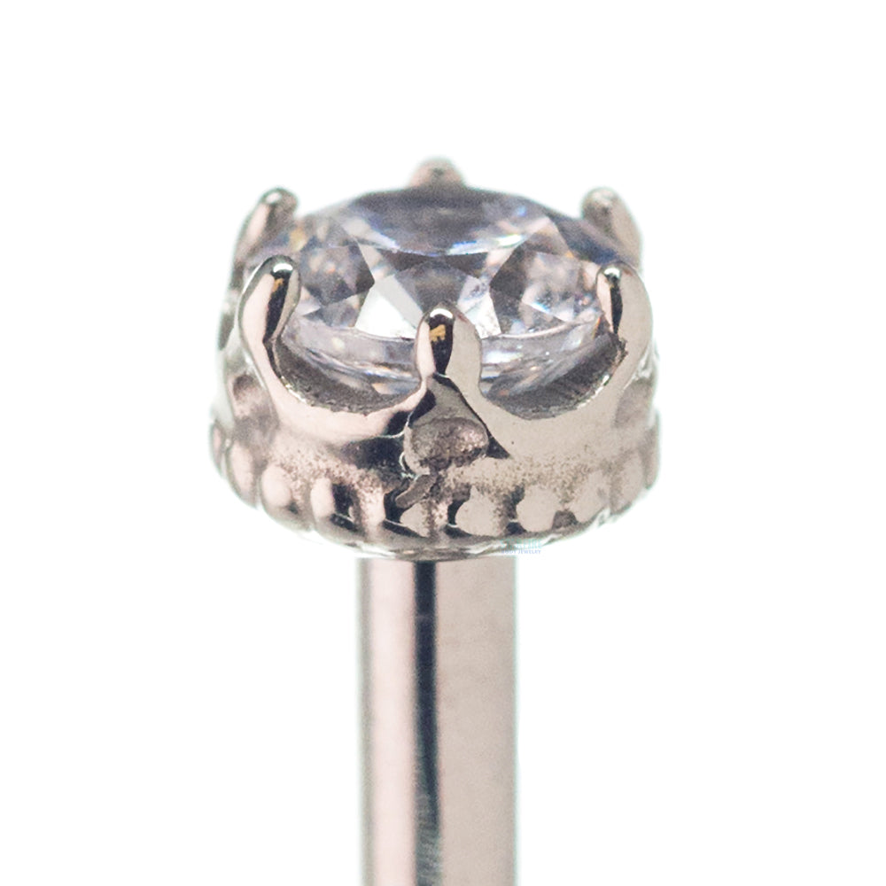 3mm "Queen" Crown Threaded End in White Gold with Brilliant-Cut Gem