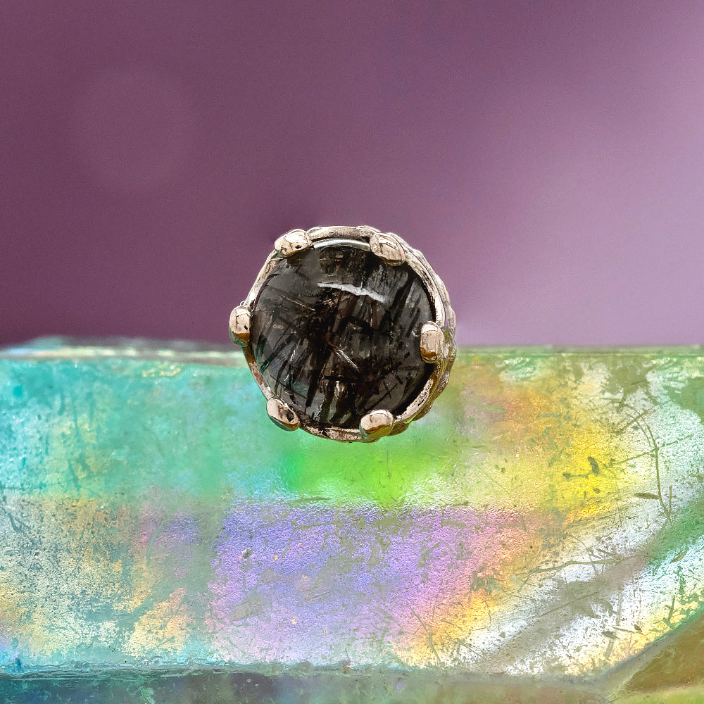 threadless: "Queen" Crown End in White Gold with Genuine Natural Stone Cabochon