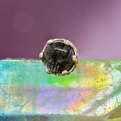 threadless: "Queen" Crown End in White Gold with Genuine Natural Stone Cabochon