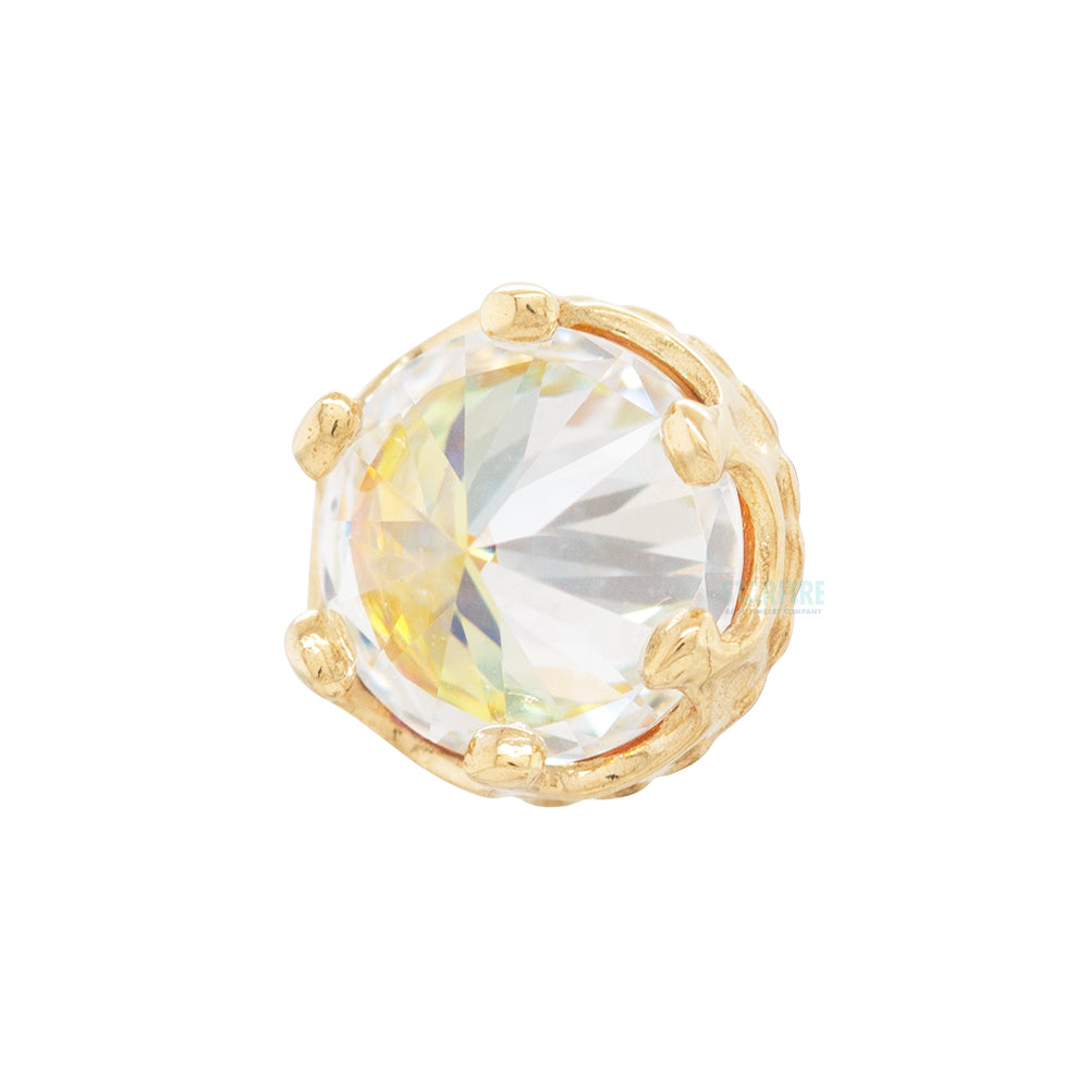 4mm "Queen" Crown Threaded End in Yellow Gold with Reverse-Set Brilliant-Cut Gem