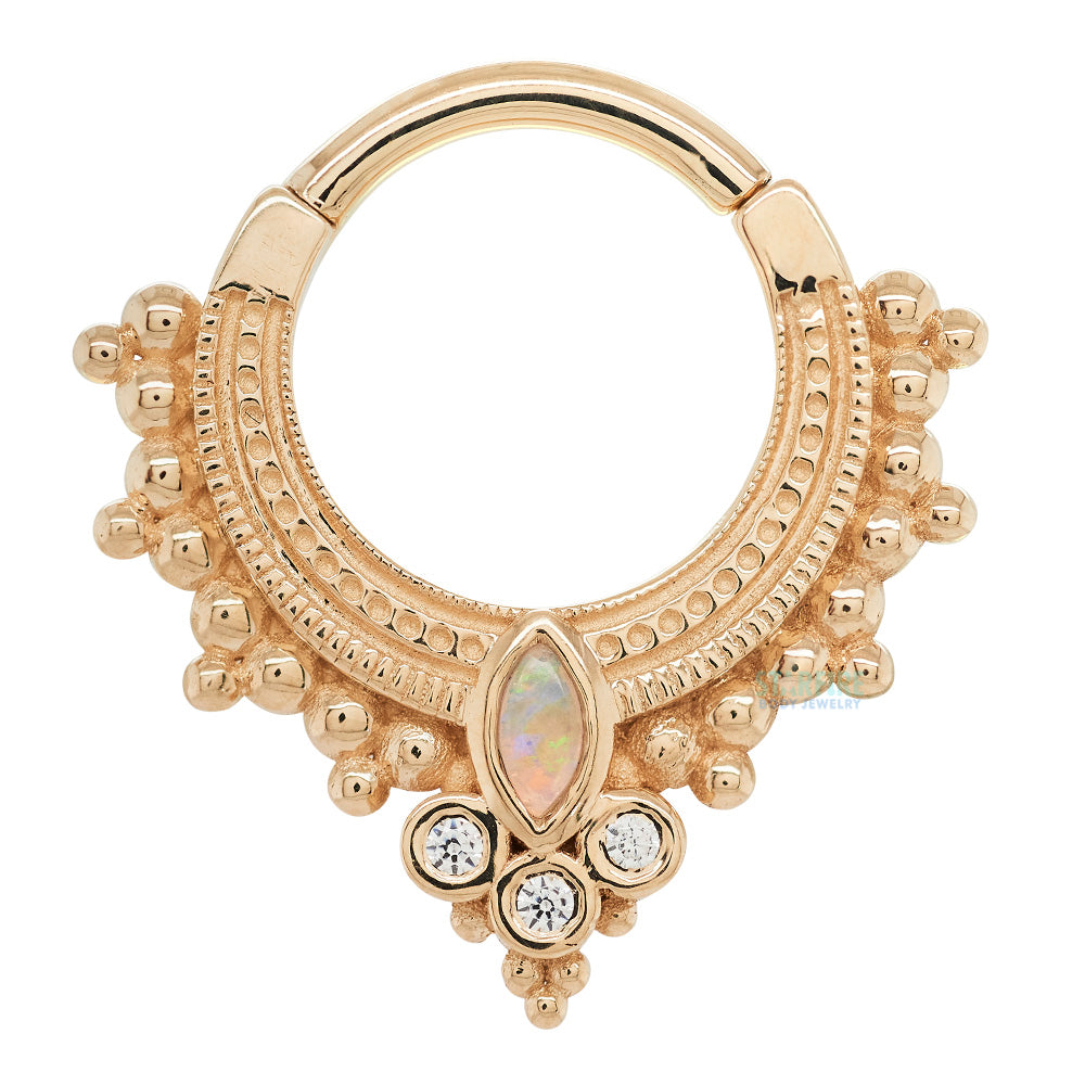 "Andromeda" Hinge Ring in Gold & Platinum with Genuine White Opal & White CZ's