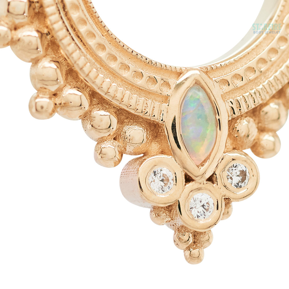"Andromeda" Hinge Ring in Gold & Platinum with Genuine White Opal & White CZ's