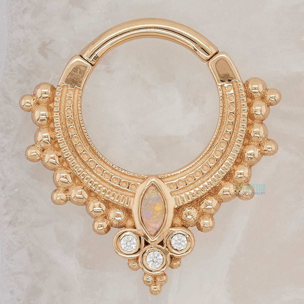 "Andromeda" Hinge Ring in Gold & Platinum with Genuine White Opal & White CZ's
