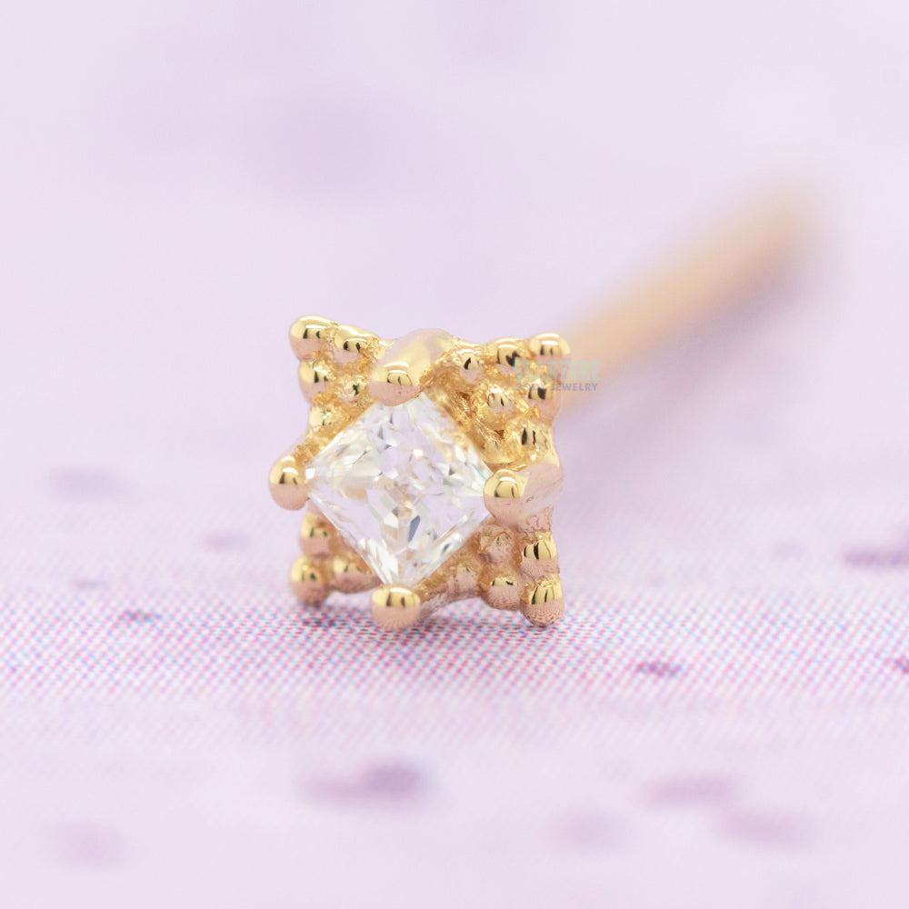 "Mini Kandy" Nostril Screw in Gold & Platinum with Princess-Cut White CZ