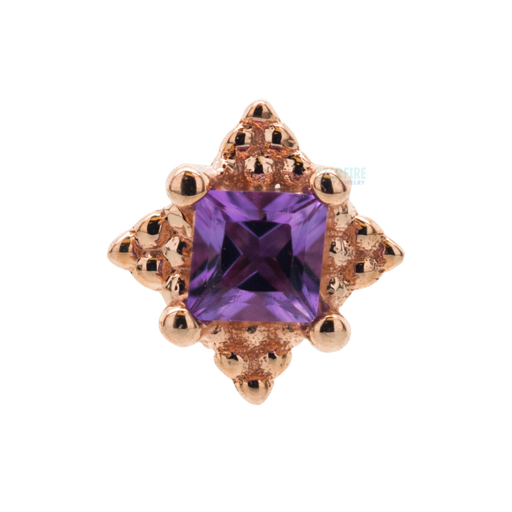 "Mini Kandy" Threaded End in Gold & Platinum with Princess-Cut Amethyst