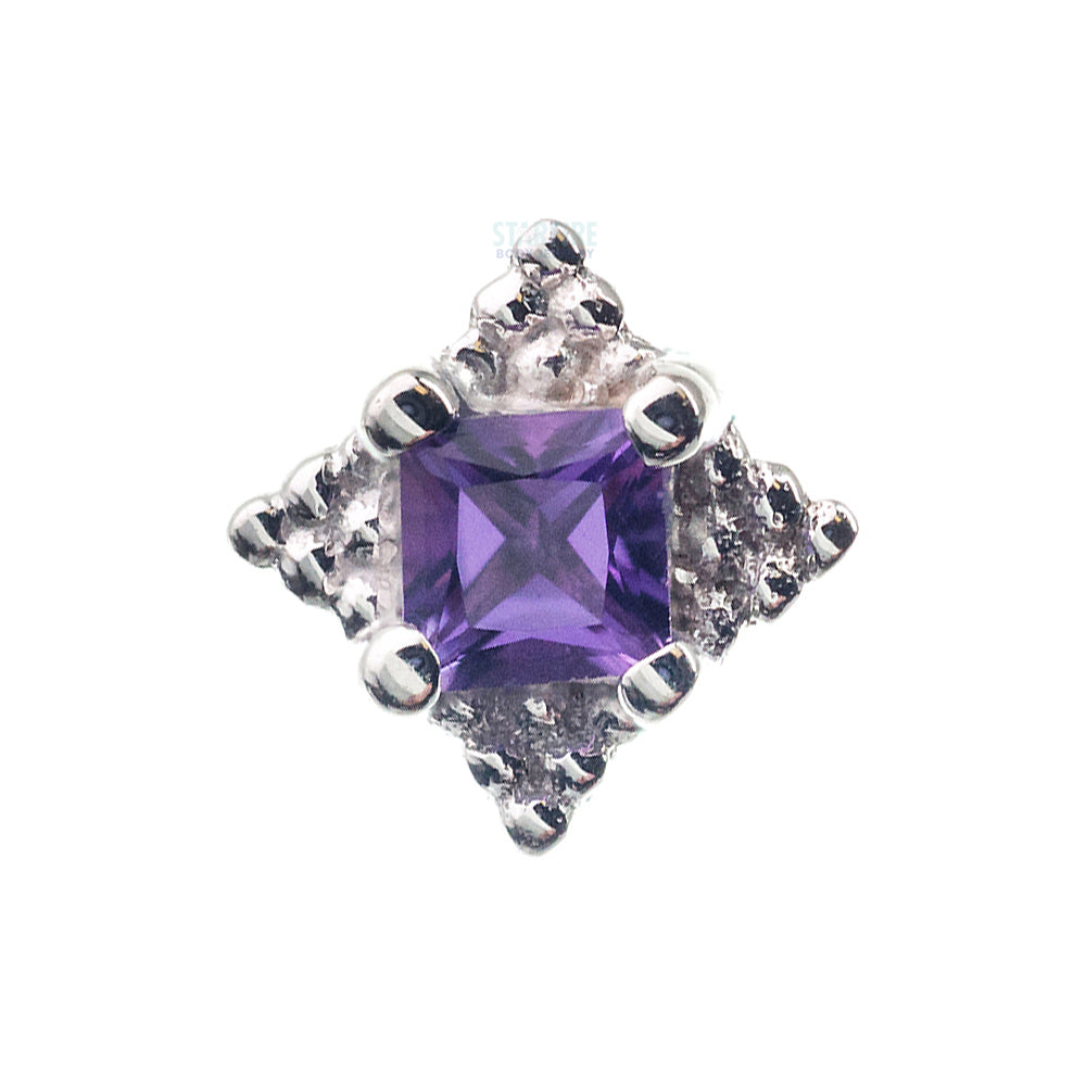 "Mini Kandy" Threaded End in Gold & Platinum with Princess-Cut Amethyst
